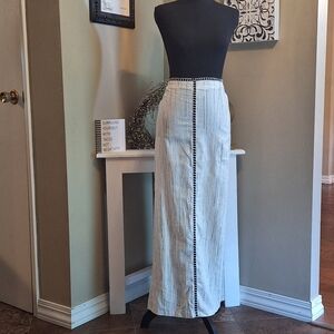 CeCe Linen Blend Ivory Maxi Pencil Skirt with Slit In Back Stretch Waist S
